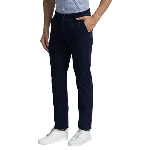 Image of Colorplus Men's Cotton Blend Solid Piece Dyed Pattern Contemporary Fit Flat Front Casual Trouser