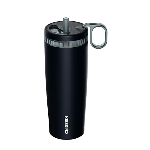 Image of KISSKIND Leakproof Iced Coffee Tumbler 20 oz, Insulated Ceramic Lined Cup | Iced Coffee All Day, Leakproof, Ceramic-Lined Interior, Bag-Safe Commute, Work, Travel, Fits Cup Holders, Hidden Straw Lid