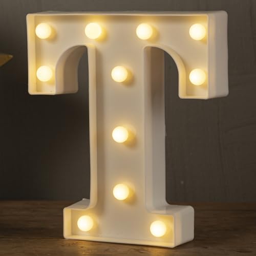 HXWEIYE Light Up Letters T, LED Marquee Letters Light Sign 26 Alphabet and 10 Number Big Lights Letter for Party Birthday Bar Battery Powered Christmas Decor Letter Lights (Warm White) Warm