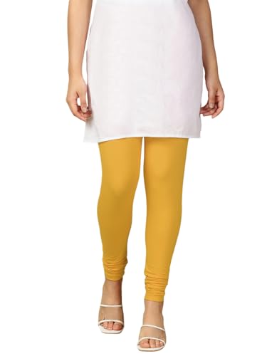 Image of Lux Cozi PYNK Solid Premium Cotton Lycra Churidar Leggings for Women | Regular Fit Elastic Waist Full Length Women Leggings | Free Size