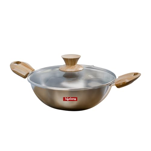 Lifelong Triply Kadai for Cooking - Stainless Steel 22 cm Kadai with Glass Lid - 2 Litre Kadhai with Lid - Induction Bottom & Gas Stove Cookware (Silver, LLTPK26) (B0DBQV8T5M) Amazon Price History, Amazon Price Tracker