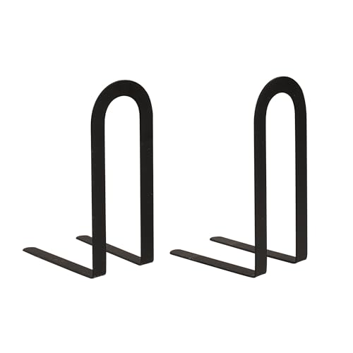 Image of Spectrum Elements Small Modern Bookends Decorative Bookshelf Organizer for Heavy & Light Books Records & More, Modern Metal Bookends with Minimalist Design Book Holder Organization, Black