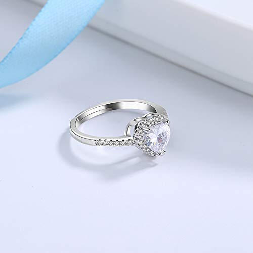 GEBSKI Elegant 925 Sterling Silver Heart-Shaped Cubic Zirconia Ring for Women, 14K White Gold Plated Adjustable Band, Sparkling Simulated Diamond Engagement Ring, Hypoallergenic Fine Jewelry for Her3