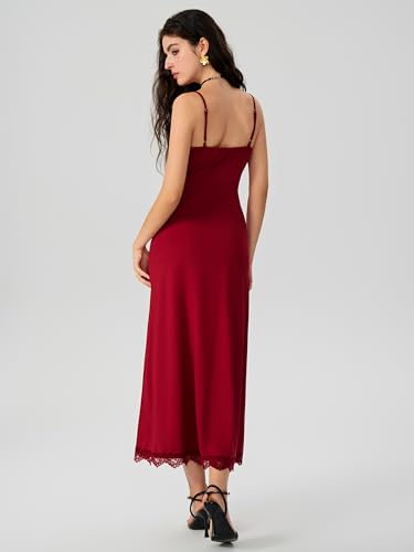 Image of CIDER Women's Summer Semi Formal Dresses Satin Lace V Neck Spaghetti Strap Slip Midi Dress Sexy Dresses Nightgown Party