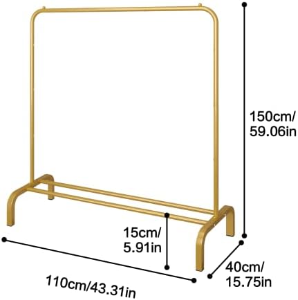 JIUYOTREE Clothing Garment Rack 110CM Metal Clothes Rail Coat Rail with Bottom Rack for Coats Skirts Shirts Sweaters Gold