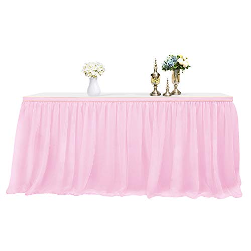 MineSha Fatto a Mano 2 Yards 3 Strati Mesh Fluffy Tutu Tulle Gonna da Tavolo per Feste, Matrimoni, Festa di Compleanno Bambino Doccia  Decorazione (2.75m x 0.8m, Rosa)