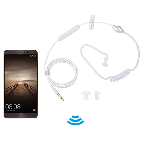 Auriculares de Seguridad para teléfono móvil FBI Auriculares en la Oreja Auriculares de Tubo de Aire con micrófono para iOS para Android Cable Negro Tubo (Blanco)