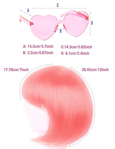 Image of LIULIUBTY Short Bob Hair Wigs Straight with Flat Bangs Synthetic Colorful Cosplay Daily Party Neon Wig for Women + Free Wig Cap 12 inch Natural As Real (Dusty Rose Pink)
