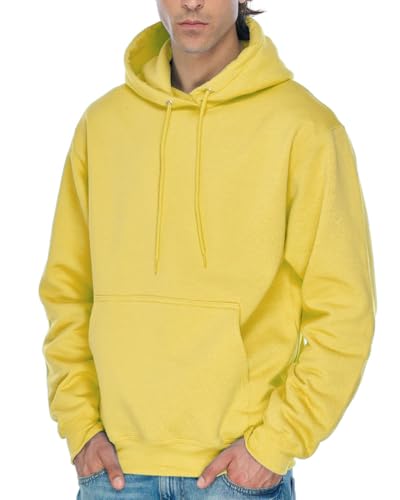 JustBlanks Men’s Fleece Hoodie Long Sleeves Casual Pullover Hooded Sweatshirt with Kangaroo Pocket – Cozy Tall hoodies for men - Yellow - M