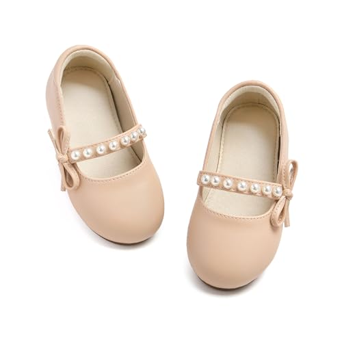ESTINE Toddler/Little Kid Girls Dress Mary Jane Flats Flowers Fashion Princess Ballet Shoes(E528-Nude,Toddler 5M)