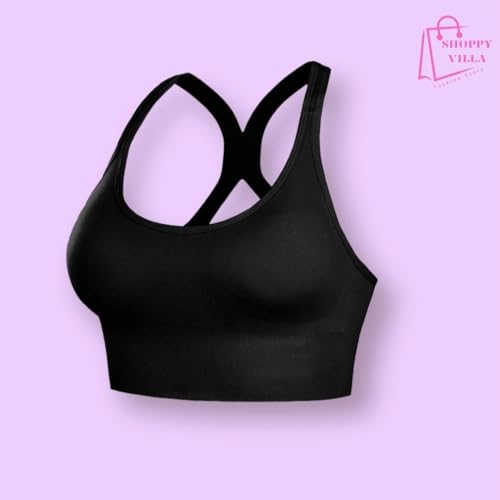 Shoppy Villa - Sports Bras for Women | Gym Bras for Women Workout | Yoga Bra, Camisole Bra for Women, Lighty Padded Cup Bra for Women with Full Coverage with Removable Pads Black