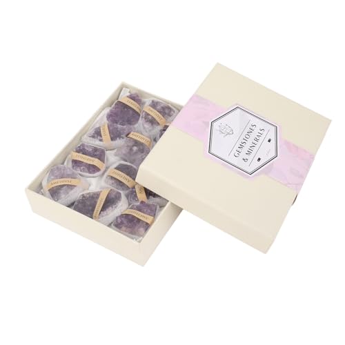 Riuulity Racimos de Amatista Piedras Crudas a Granel Rocas de Geoda de Cristal Púrpura Natural para Hacer Joyas Meditación Yoga Decoración del Hogar con Caja de Regalo 10-16 Piezas Al Azar