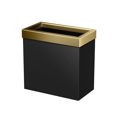 Gatco Small Bathroom Trash Can With Lid, Rectangle 3 Gallon Stainless Steel Wastebasket, Under Sink, Matte Black And Brushed Brass, For Bathroom, Bedroom, Office (1938)
