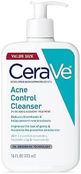 CeraVe Acne Control Cleanser, Face Wash with 2% Salicylic Acid, 16 oz