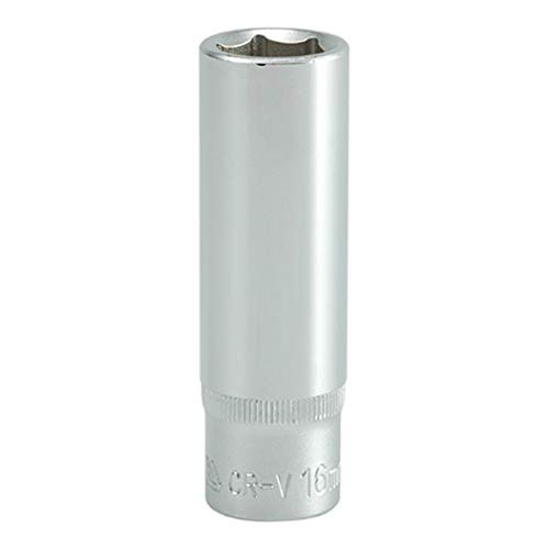 Image of Yato CRV 50BV30 Chromium Satin Plated Steel Hexagonal Deep Socket for Socket Wrench, 16 mm and Length 76 mm for Home and Mechanical, Industrial Power Tool (YT-1229)