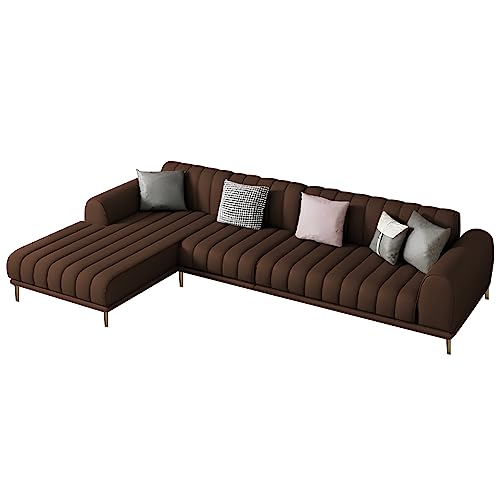 Image of Casaliving Herrick LHS 6 Seater L Shape Sofa Set with 2 Puffy for Living Room (Brown) Premium Velvet Fabric Sofa