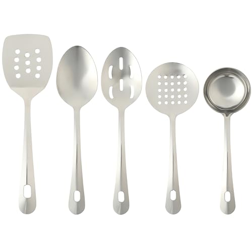 Image of Gibson Home Landsworth 5-Piece Stainless Steel Serving Utensil Set - Ladle, Slotted Spoon, Skimmer, Turner, Spoon