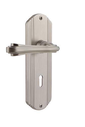 Image of Nostalgic Warehouse Deco Plate Privacy with Keyhole Fleur Lever in Satin Nickel