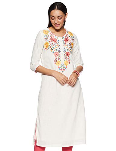 Image of BIBA Womens Round Neck Embroidered Kurta