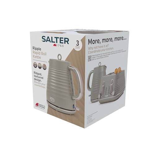 Salter Ripple Rapid Boil Kettle – Electric 1.7L Water Boiler, 360º Swivel Base, Removable Limescale Filter for Purer Quality, Auto Shut-Off, 0.75m Cord, Strix Control, 3kW, Taupe Textured Design - Image 11
