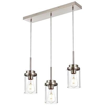 MELUCEE Kitchen Pendant Lighting Over Island 3 Lights Linear Chandelier Brushed Nickel Finish Dining Room Light Fixtures Ceiling Hanging Lamp with Clear Glass Shade, 20.5 Inches Length