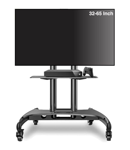 Image of BIG VUE Rolling Mobile TV Cart with Wheels for 32-65 Inch LCD LED 4K Flat Screen TVs, TV Floor Stand with Shelf Holds Up to 100 lbs, Height Adjustable Trolley Max VESA 600x400mm