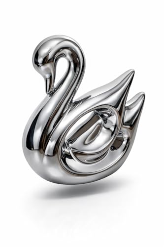 Image of Xtore Metallic Silver Swan Ceramic Figurine for Home Decor, Elegant Tabletop Accent for Living Room & Bedroom