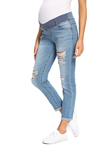 V VOCNI Maternity Jeans Women's Ripped Boyfriend Jeans Cute Distressed ...