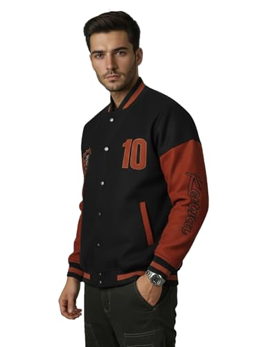 Image of CHKOKKO Men's Oversized Varsity Jacket with Snap Button Closure and Patch Design Trendy Comfortable Outerwear for College Travel and Casual Wear
