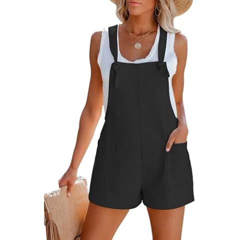 Aoudery Women's Summer Casual Sleeveless Rompers Loose Spaghetti Strap Shorts Overalls Jumpsuit with Pockets - Black L Cover