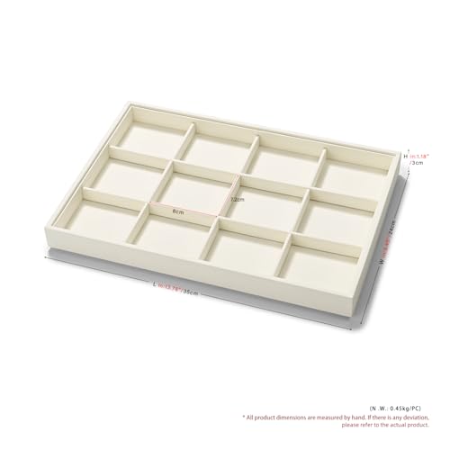 12 Grids Microfiber Jewelry Tray Bracelet Bangle Earring Tray Jewelry Display Trays for Bracelet Bangle Watch Earring Display Storage(Beige)