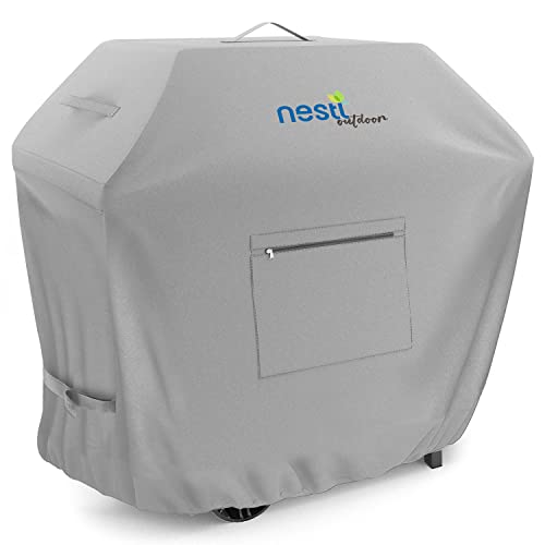 Nestl BBQ Grill Cover, Heavy Duty Grill Covers - Waterproof Gas Grill Covers, Durable UV & Fade Resistant Barbecue Grill Cover with Front Zipper Pocket - 58 Inch, Gray