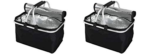 Amazinggirl Faltbarer Einkaufskorb faltbar - Kühltasche Kühlkorb Thermotasche Tragetasche Klappkorb Tragekorb schwarz 2 Stück Set