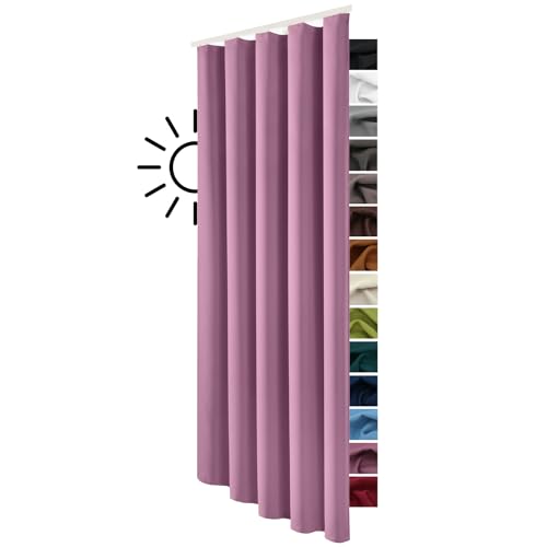 heimtexland ® Gardine Blickdicht Verdunklungsgardine mit Kräuselband und versteckten Schlaufen, Thermogardine, Verdunklungsvorhang,-lichtundurchlässig- HxB 245x135 cm Typ139 (Mauve-aubergine)