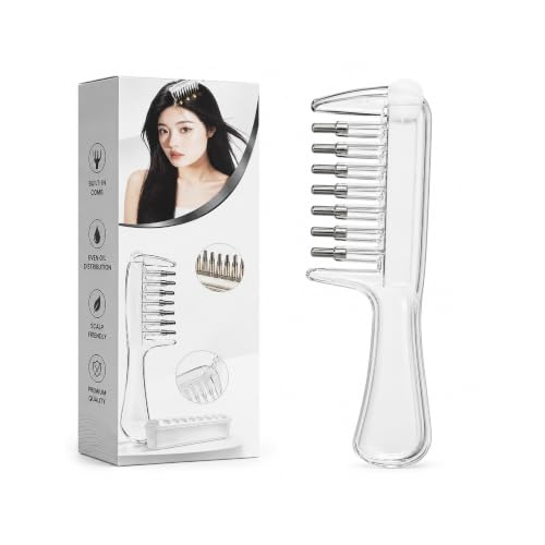 Image of Hair Oil Applicator Comb, Refillable Scalp Massager & Liquid Dispenser with Storage Base, Even Oil Distribution Tool for All Hair Types & Growth Routines (Clear)