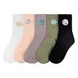 LCJAOF 5 Pairs Women’s Cotton Planet Socks - Fashionable Mid-Tube Embroidered Crew Socks for Women, Girls Daily Casual Comfort