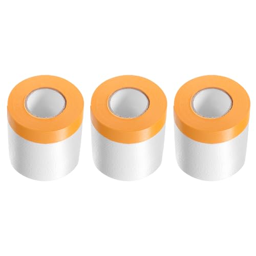 Image of HARFINGTON 3 Rolls Pre-Taped Masking Film 15.7 inch x65.6ft Tape and Drape Painters Plastic Drop Cloth Film with Tape Plastic Sheeting for Automotive Painting Covering
