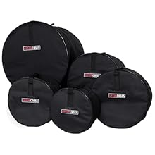 Durable 600D Nylon Construction 10mm Padded and Lined Interior Comfortable Carrying Strap Collapsible Compact Design Includes a 22" x 18" Bass Drum Bag, 10"x8" and 12" x 9" Tom Bags, a 16" x 16" Floor Tom Bag, and a 14"x6.5" Snare Drum Bag