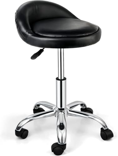 Nova Microdermabrasion Rolling Stool Swivel Salon Stool Chair Adjustable Drafting Tattoo Office Massage Medical Facial Spa with PU Cushion Backrest (Black)