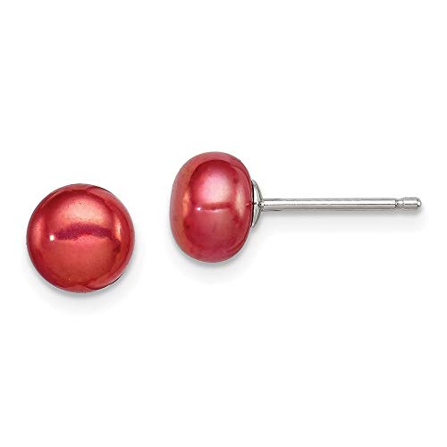 925 Sterling Silver 6.5 7mm Freshwater Cultured Button Pearl Burgundy Post Stud Earrings Ball Fine Jewelry For Women Gifts For Her