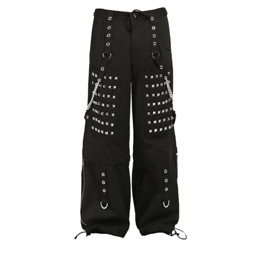 Men Black Metal Studs Pant Alternative Punk Rock Emo Trouser Pants Shorts/Black Pants