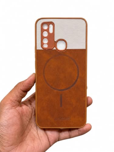 Image of Bintage Mac Safe Design Hard Slim Back Case | Soft Border Camera Protect | Dual PU Leather Finish Back Cover Compatible for Vivo Y30 / Vivo Y50 - White & Brown