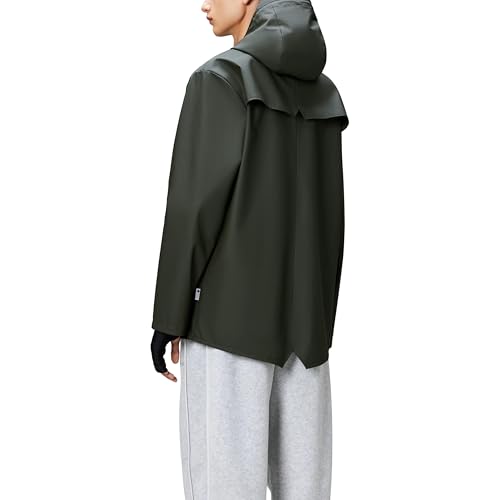 Image of RAINS Waterproof Jacket - Hooded Lightweight Raincoat, Men and Women | Waterproof PU rain jacket for men and women; 5000 mm water column, welded seams, hood with cap, snap placket, fishtail hem