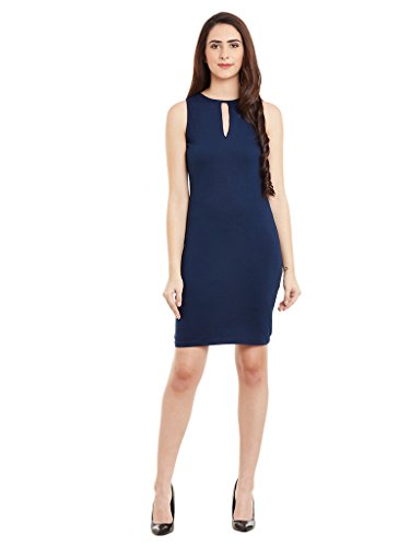 Image of Miss Chase Women's Super Comfortable Black Solid Sleeveless Round Neck Mini Bodycon Dress with Zip Closure