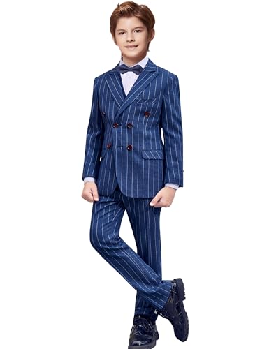 Image of Marvelous World Boys 5-Piece Formal Double Breasted Pattern Tuxedo Suit Set Size 10 Navy