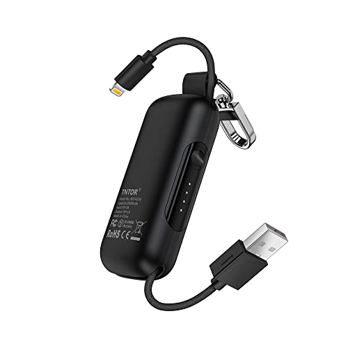 Banco de energía portátil de tamaño lápiz labial con cable de carga integrado, mini cargador de llavero para emergencia y uso diario, batería de 2500 mAh compatible con iPhone