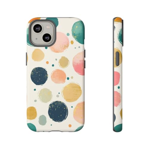 Coque iPhone 14 rigide mate motif abstrait coloré à pois imprimé