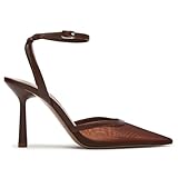 SUIARA Mesh Closed Toe Ankle Strap Brown Heels Pointed Toe High Heels for Women Stiletto Party Wedding Dress Shoes