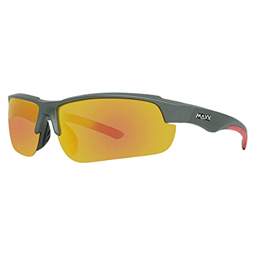 Maxx Mirrored Polarized Sport Sunglasses in Gunmetal with Red Accents - Maxx 8