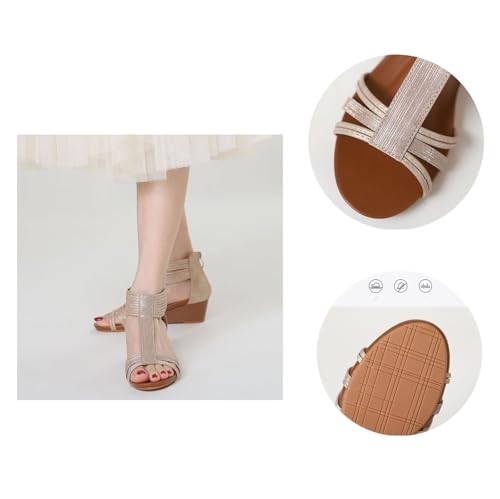Wedge Sandals Women, Summer Back Zip Open Toe Breathable Non-slip Platform Wedge Sandals, Comfortable Outdoor Beach Holiday Shoe, for Family, Travel, Beach, Meeting, Shopping, Leisure3